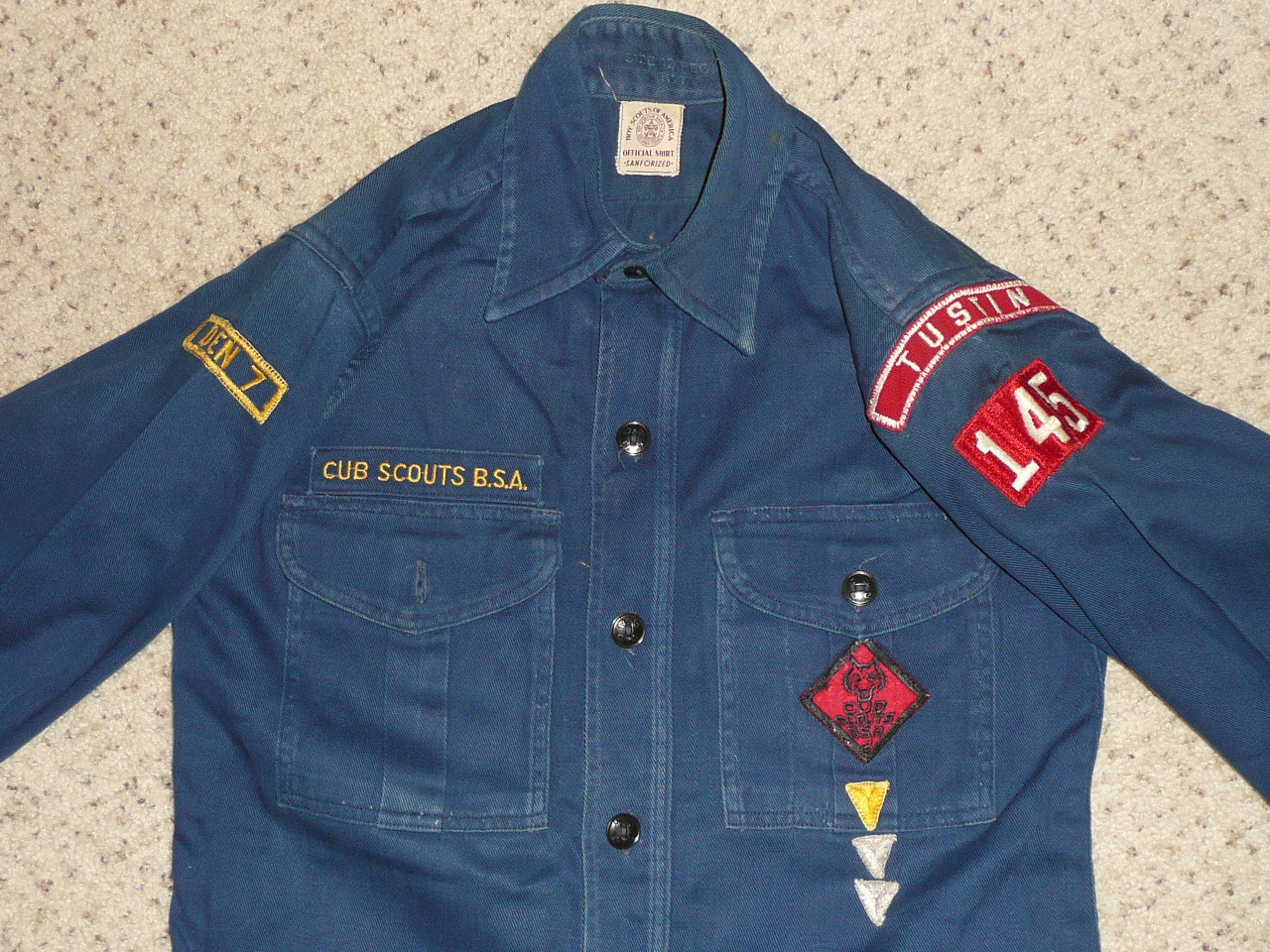 1960's Boy Scout Cub Uniform Shirt from Tustin CA, 16" chest 23" length, #FB69