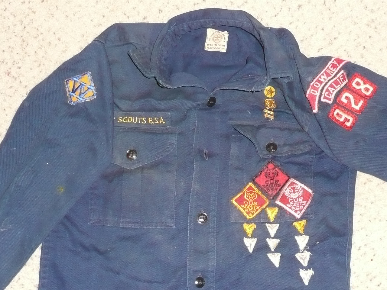 1960's Boy Scout Cub Uniform Shirt from Downey CA, 16" chest 22" length, #FB73