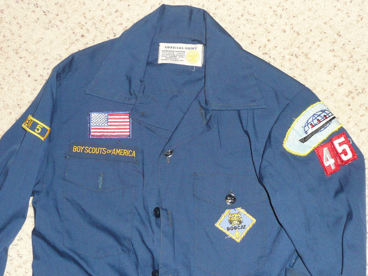 1970's Boy Scout Cub Uniform Shirt from Long Beach Area Council, 15" chest 22" length, #FB85