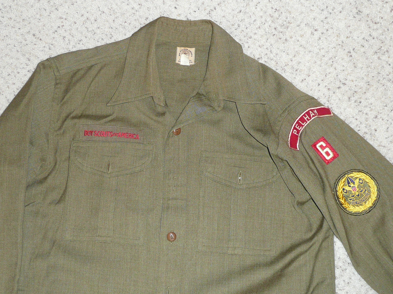 1940's Boy Scout Uniform Shirt WOOL in GREAT condition with PELHAM RWS, 15 1/2 Reg, #FB102