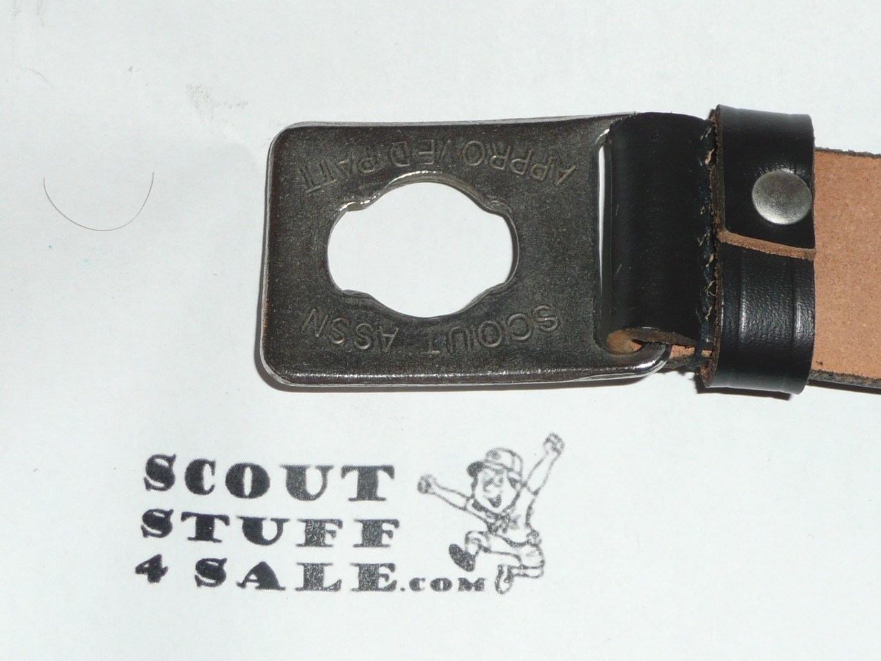 British Boy Scout Belt Buckle on Leather Belt, Unused