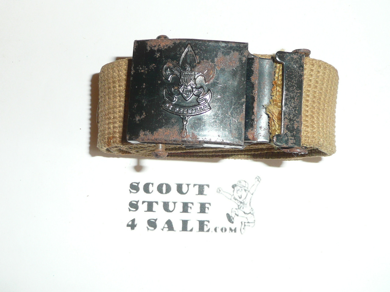 1930's Boy Scout Friction Belt Buckle and web belt, used with some rust