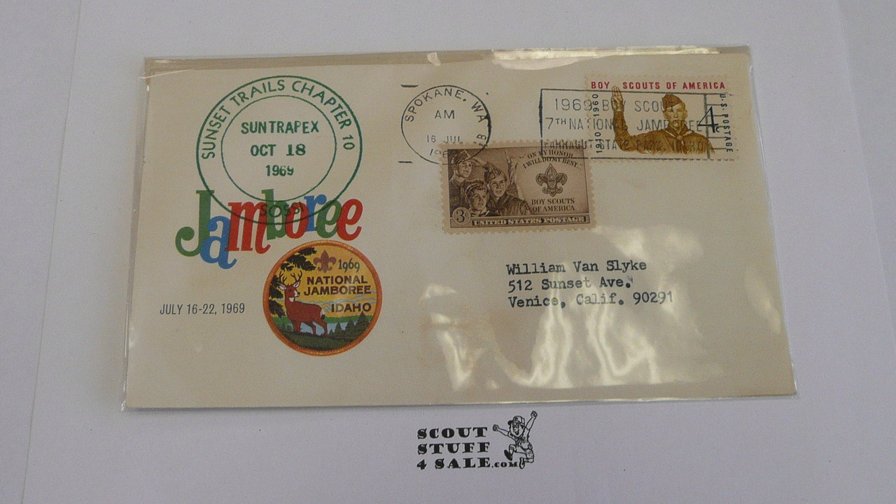 1969 National Jamboree Envelope with Jamboree First Day cancellation and BSA 3 & 4 cent stamps