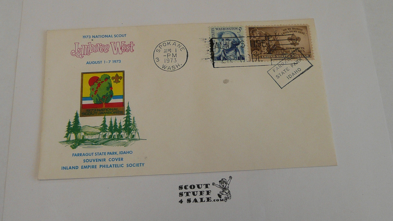 1973 National Jamboree Inland Empire WA Philatelic Society Envelope with BSA 3cent stamp and first day cancellation