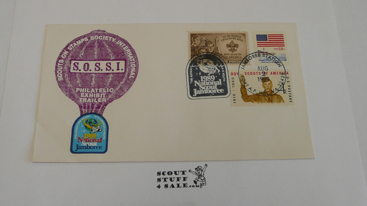 1989 National Jamboree SOSSI Envelope with Jamboree First Day cancellation and BSA 3 and 4 cent stamp