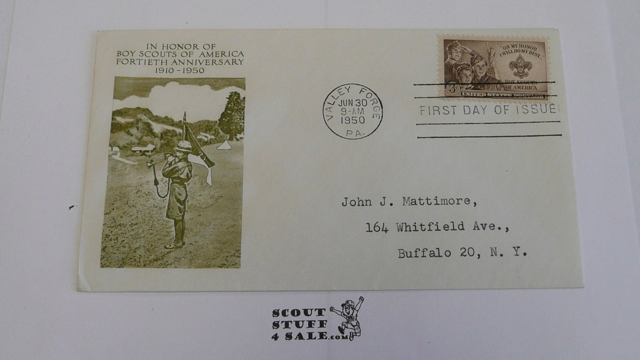 Boy Scouts of America 50th Anniversary Celebration Stamp FDC Envelope with first day of issue cancellation and BSA 3 cent stamp