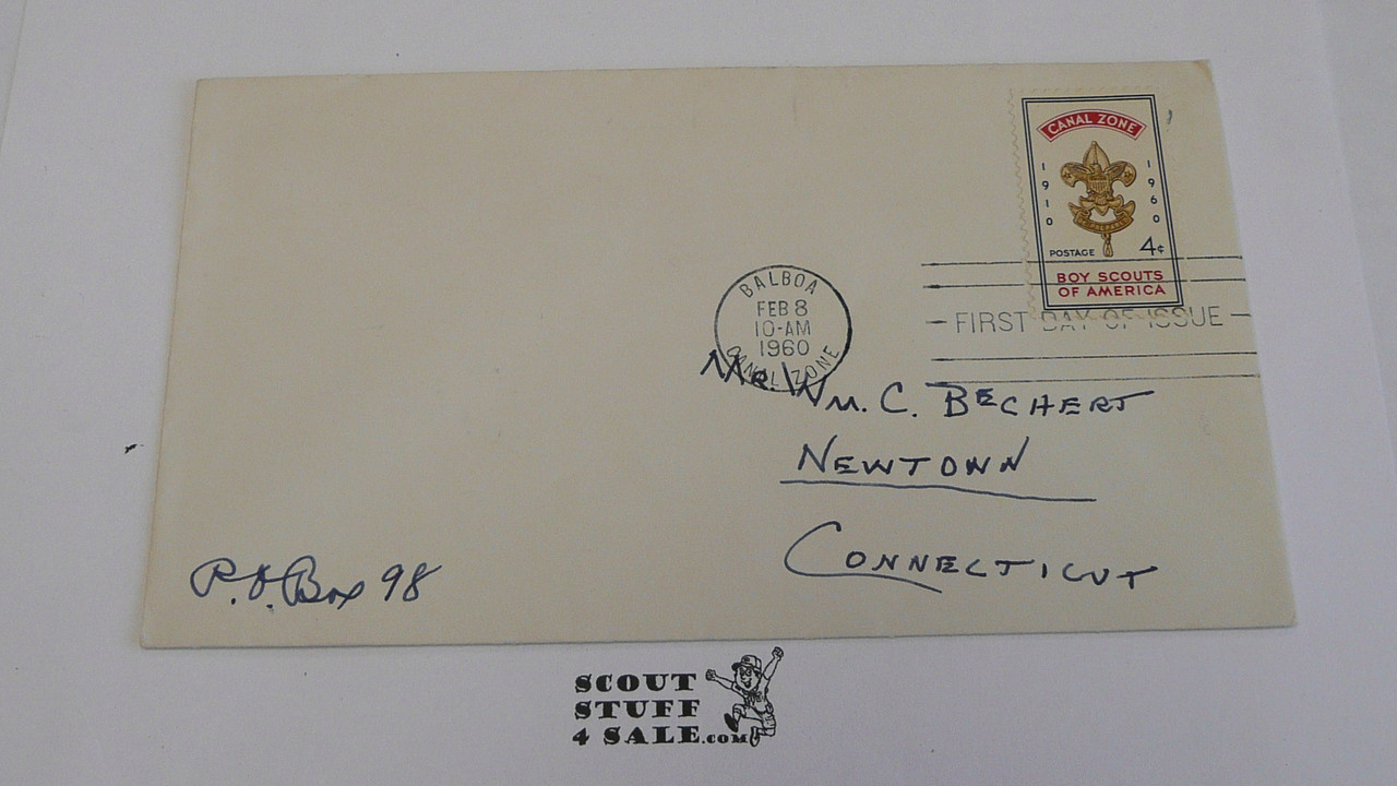 Boy Scouts of America 50th Anniversary Celebration Envelope with first day cancellation and a Canal Zone BSA 4 cent stamp