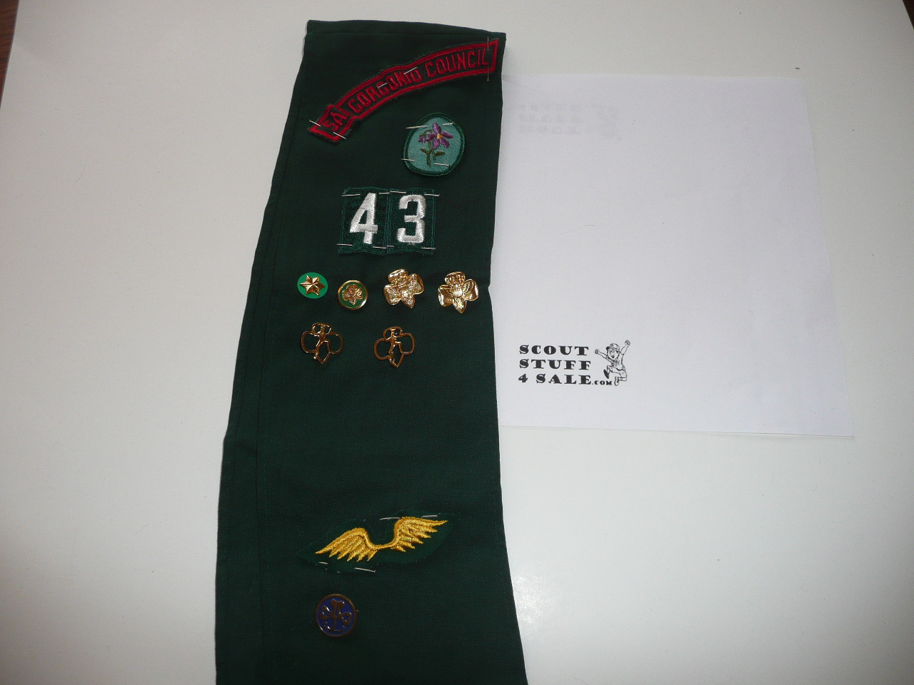 1960's-70's Girl Scout Badge Sash from San Gorgonio Council with badges and pins, GSS20