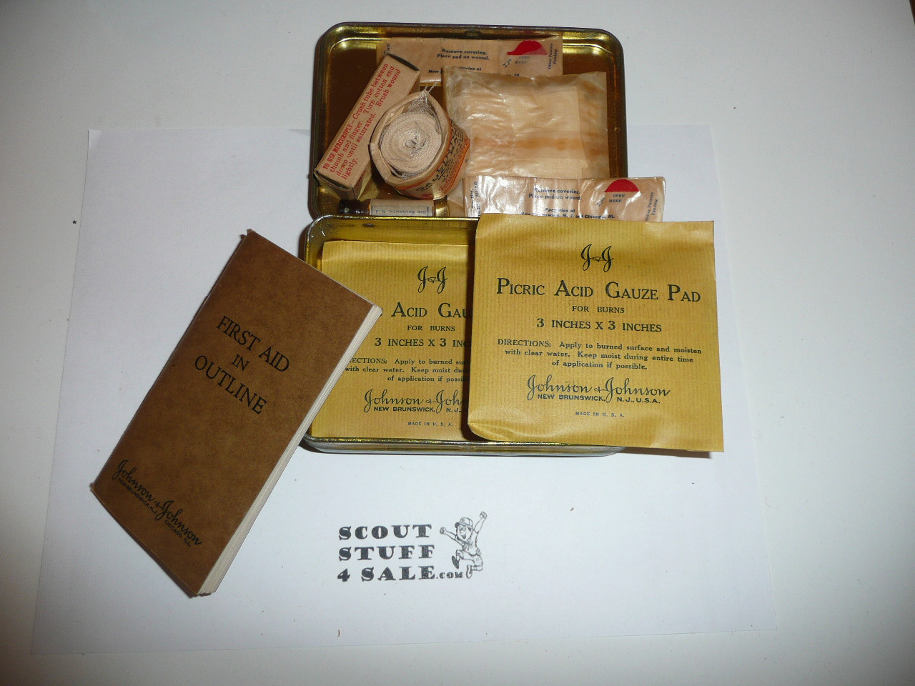 1930s girl scout first aid tin with case, some contents #2