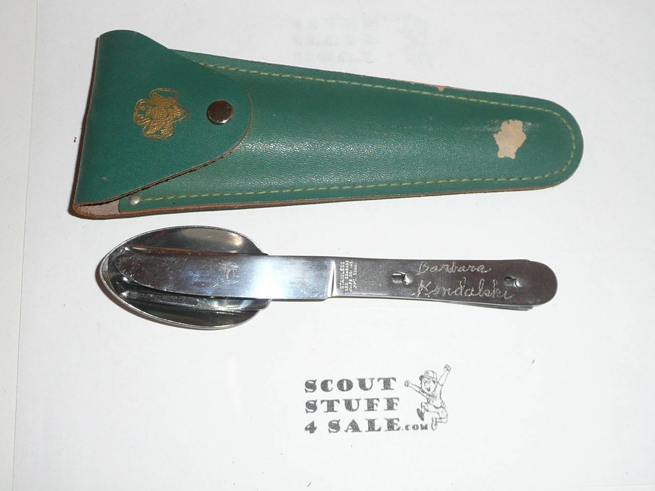 Vintage Travel Camp Knife Set Tourist Fork Spoon Moscow Soviet Stiz Leather  Case