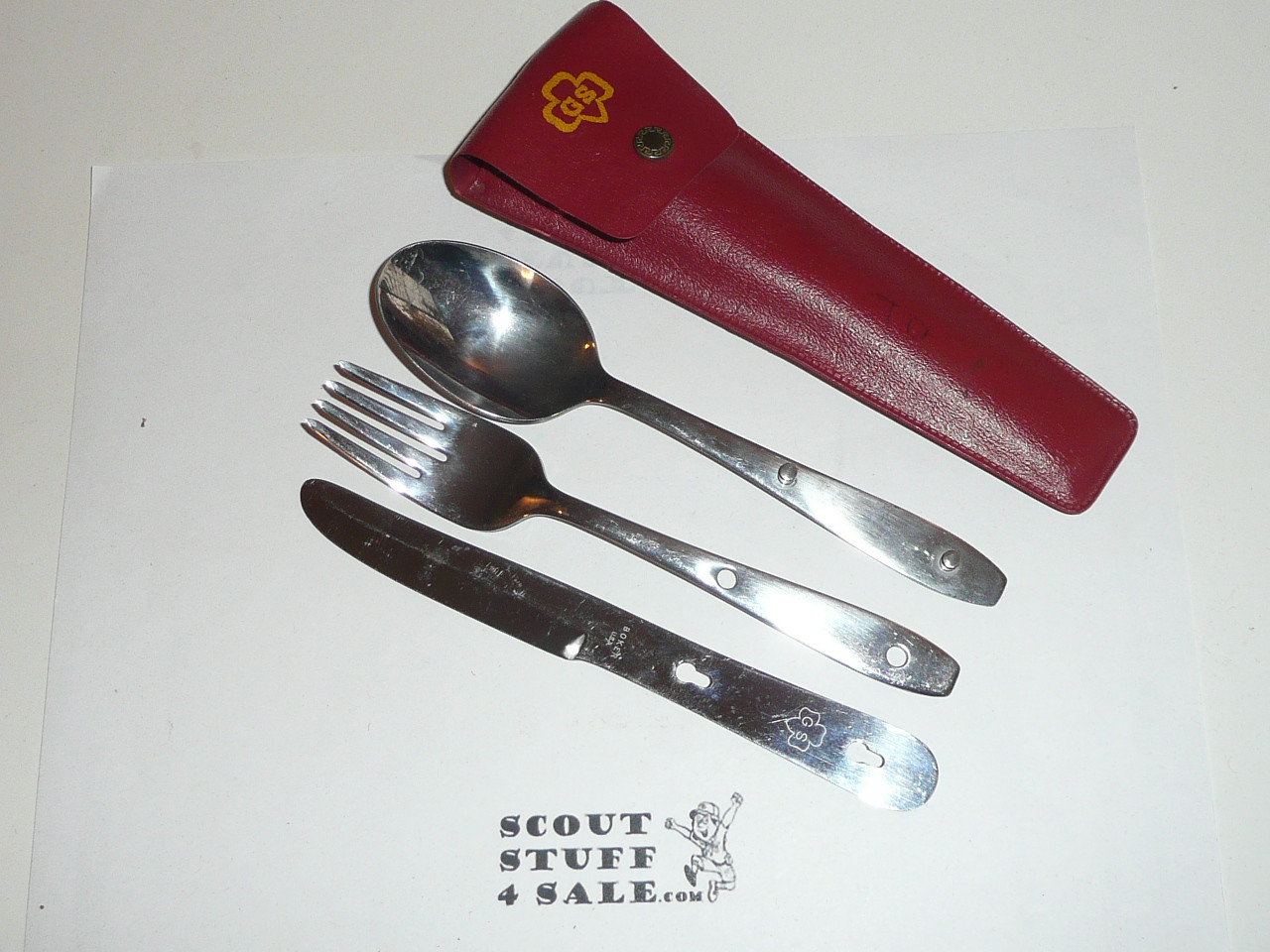 1960's Official Girl Scout Utensil Set, Fork Knife & Spoon with Case, Made By Boker, With Plastic Case