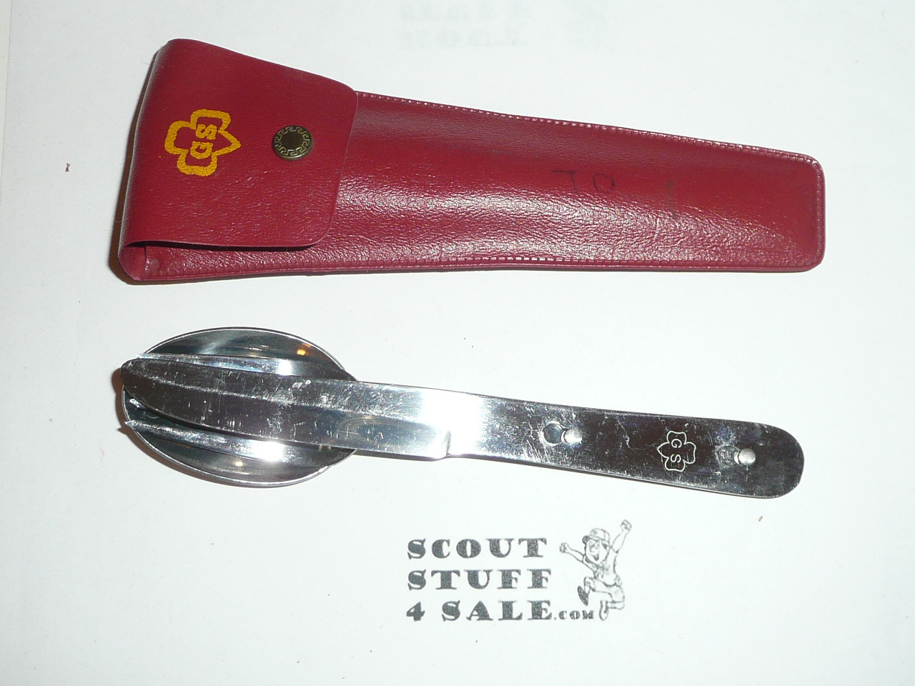 1960's Official Girl Scout Utensil Set, Fork Knife & Spoon with Case, Made By Boker, With Plastic Case