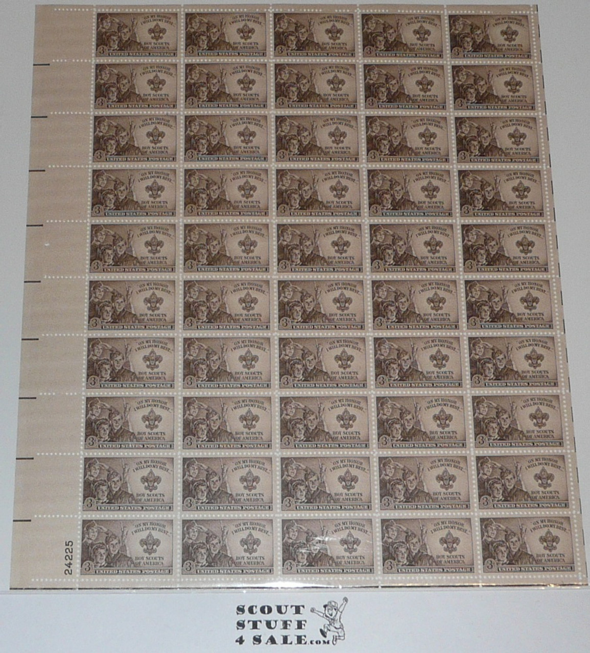 Full Sheet of the 3 cent Boy Scouts of America Stamp