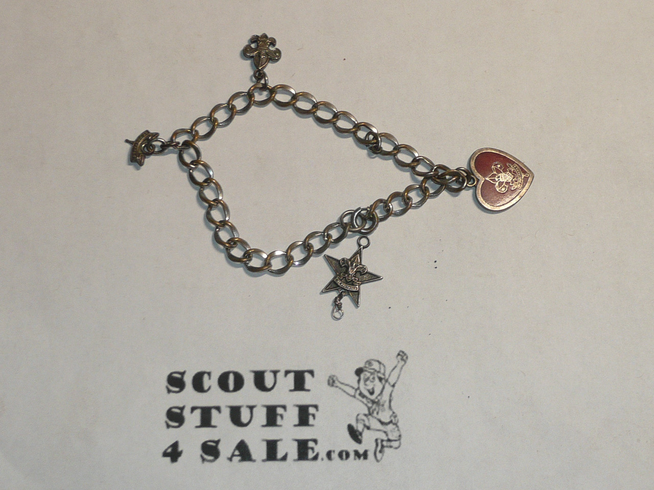 Boy Scout Charm Bracelet with STERLING Charms, Robbins Halmark, Very nice