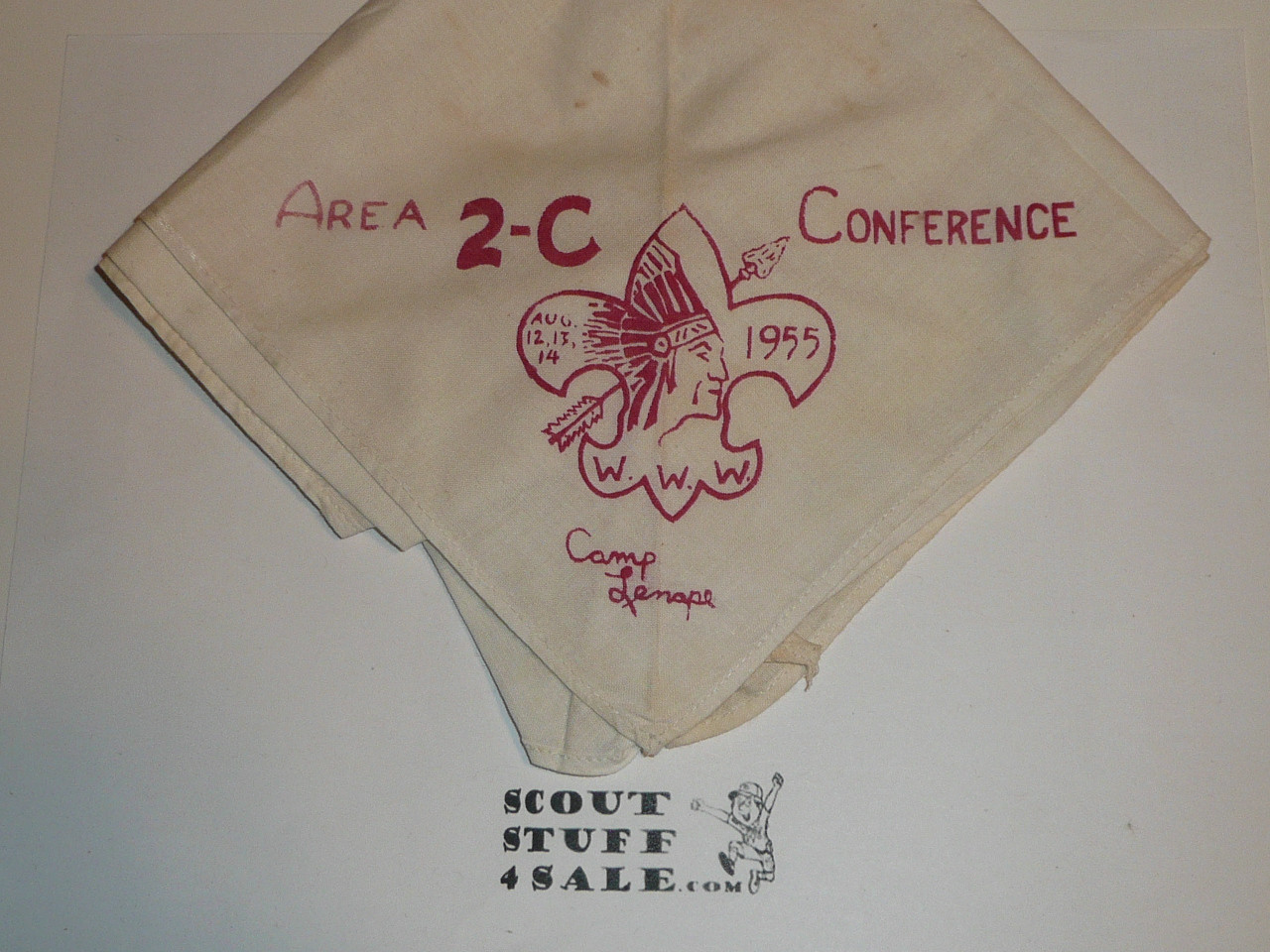 Section / Area 2C Order of the Arrow Conference Neckerchief & Wood Neckerchief Slide, 1955