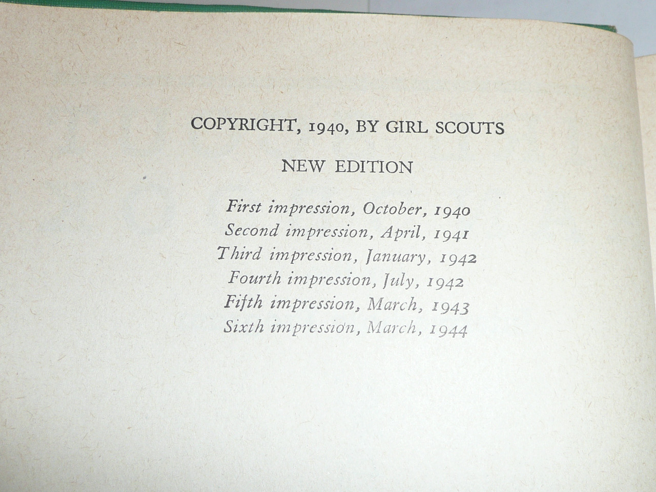 1944 Official Girl Scout Handbook, hardbound, 3-44 Printing, 6th printing, MINT