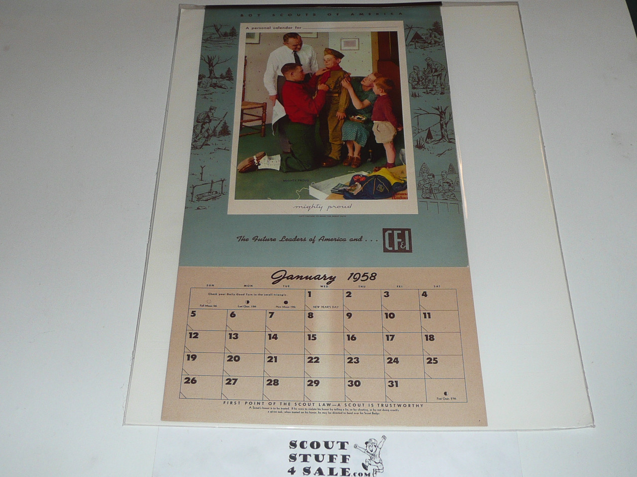 1958 Boy Scout Calendar, Norman Rockwell Art on the cover, complete