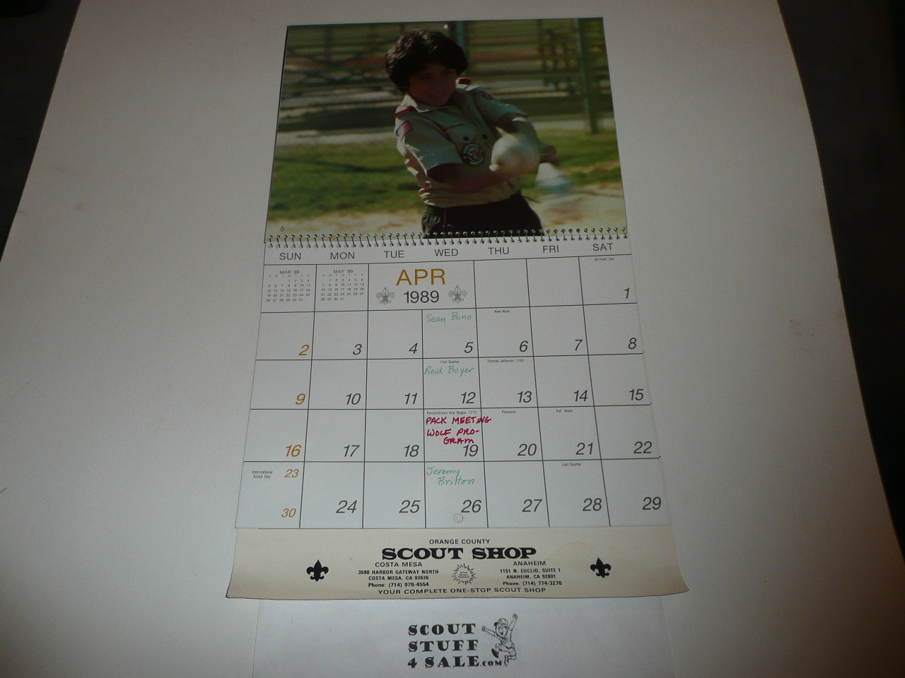 1989 Boy Scout Calendar, Joseph Csatari Art on the cover, complete
