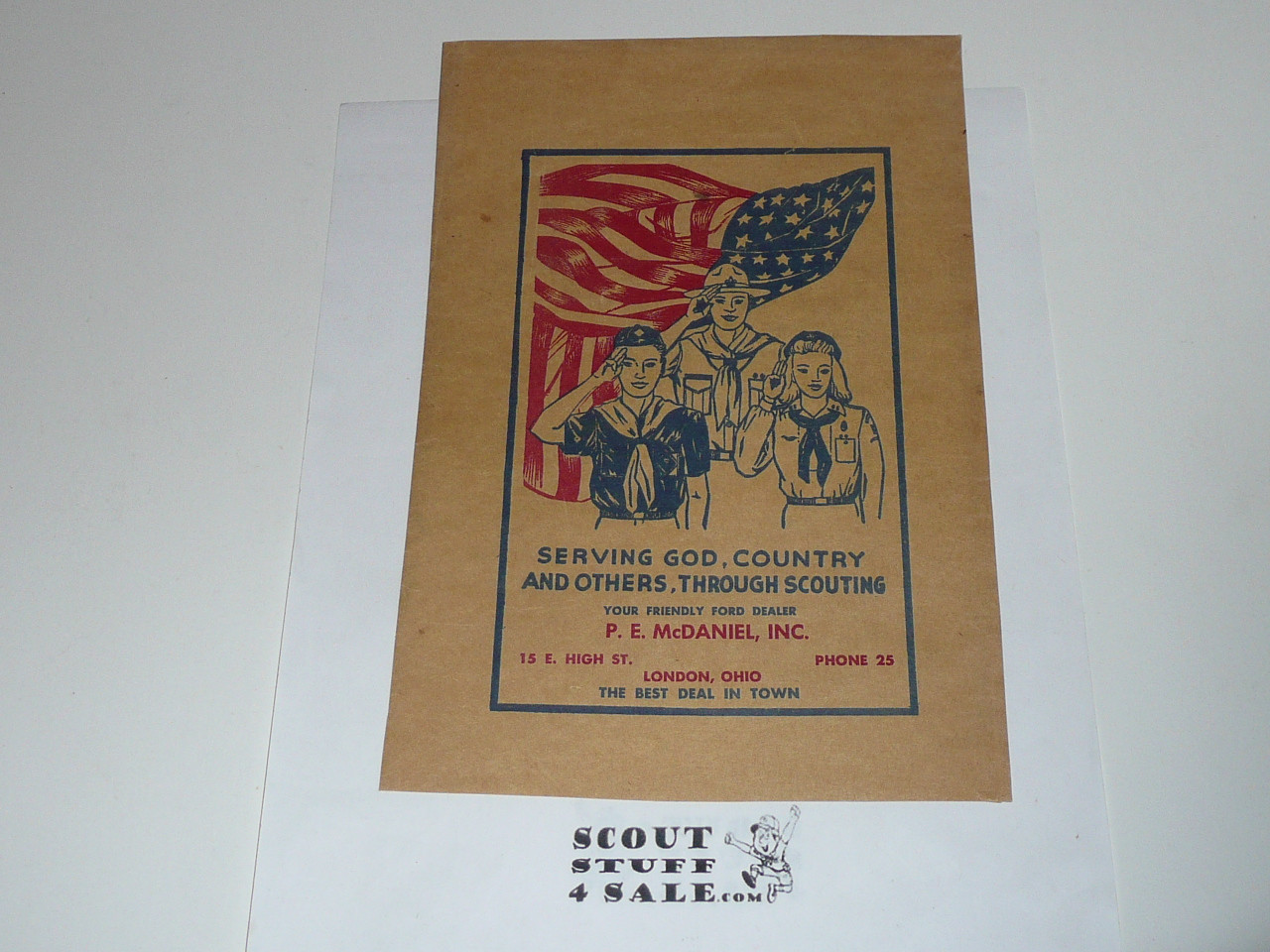 Ohio Ford Dealer flyer titled "Serving God, Country and others, Through Scouting", Boy Scouts of America