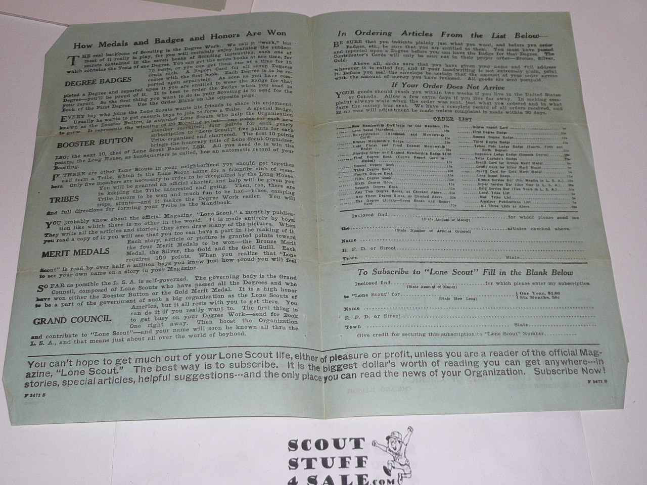 Early 1920's Lone Scouts of America Welcome Letter to new Scout with information, some wear