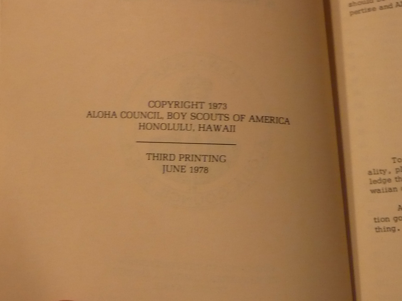 1978 Hawaiiana - A Handbook for Scouts, Aloha Council, 3rd printing, Very RARE