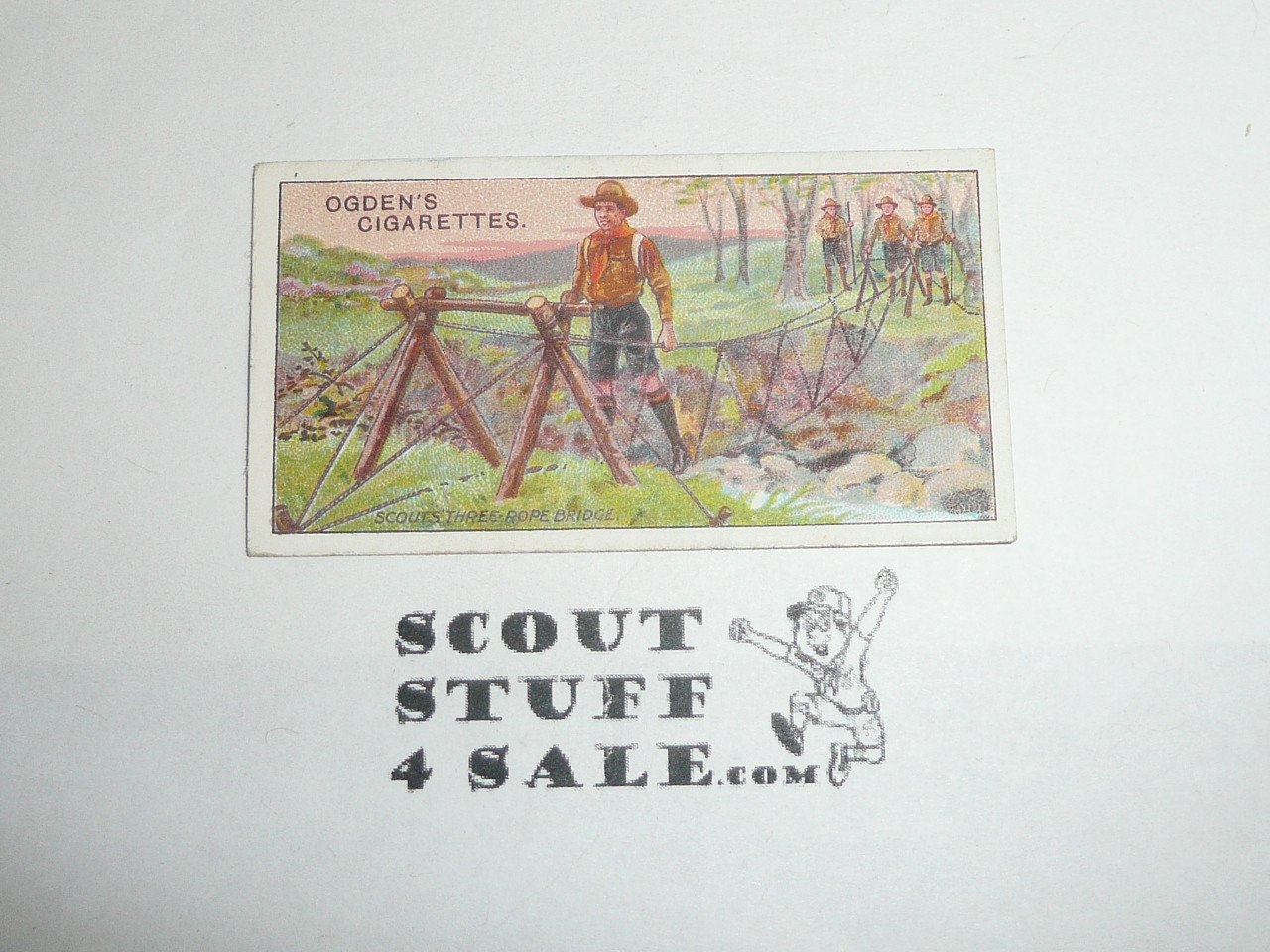 Ogden Tabacco Company Premium Card, First Boy Scout Series of 50 (Blue Backs), Card #35 Scouts' Three-rope Bridge, 1911