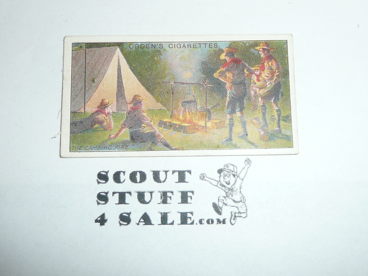 Ogden Tabacco Company Premium Card, First Boy Scout Series of 50 (Blue Backs), Card #37 The Camping Fire, 1911