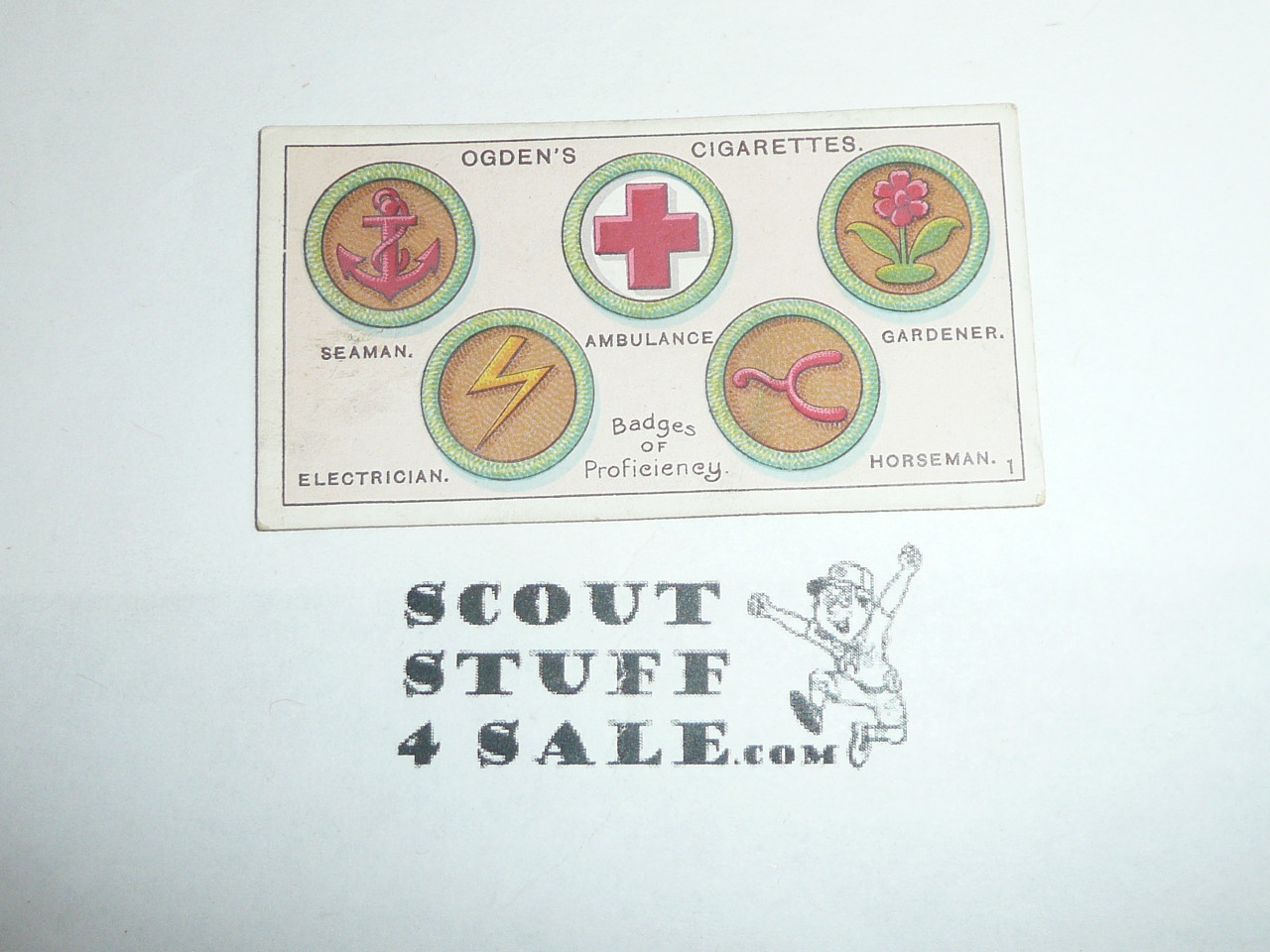 Ogden Tabacco Company Premium Card, First Boy Scout Series of 50 (Blue Backs), Card #42 Scouts' Badges #1, 1911