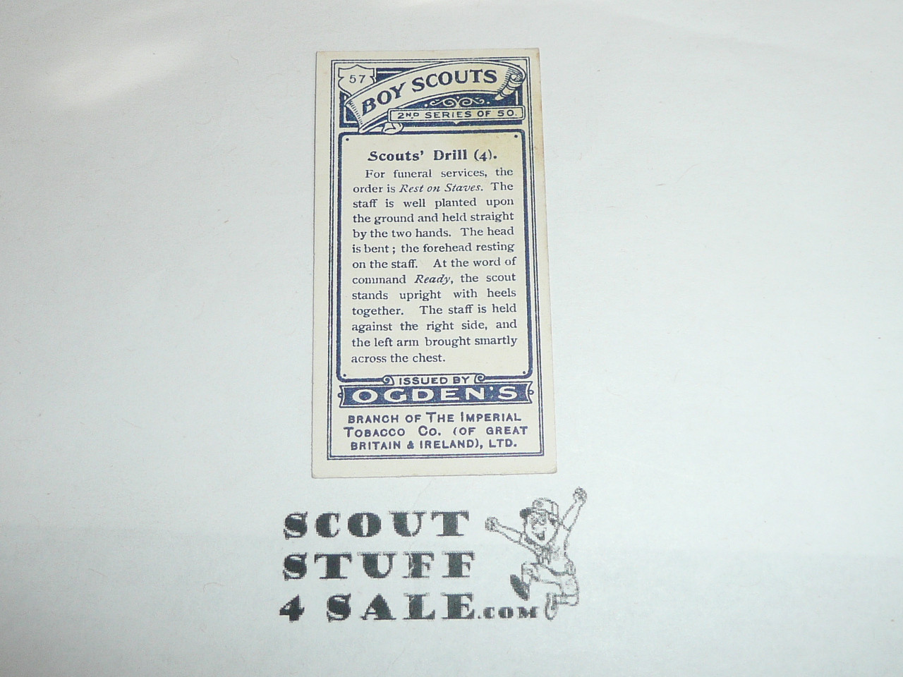 Ogden Tabacco Company Premium Card, Second Boy Scout Series of 50 (Blue Backs), Card #57 Scouts' Drill, 1912