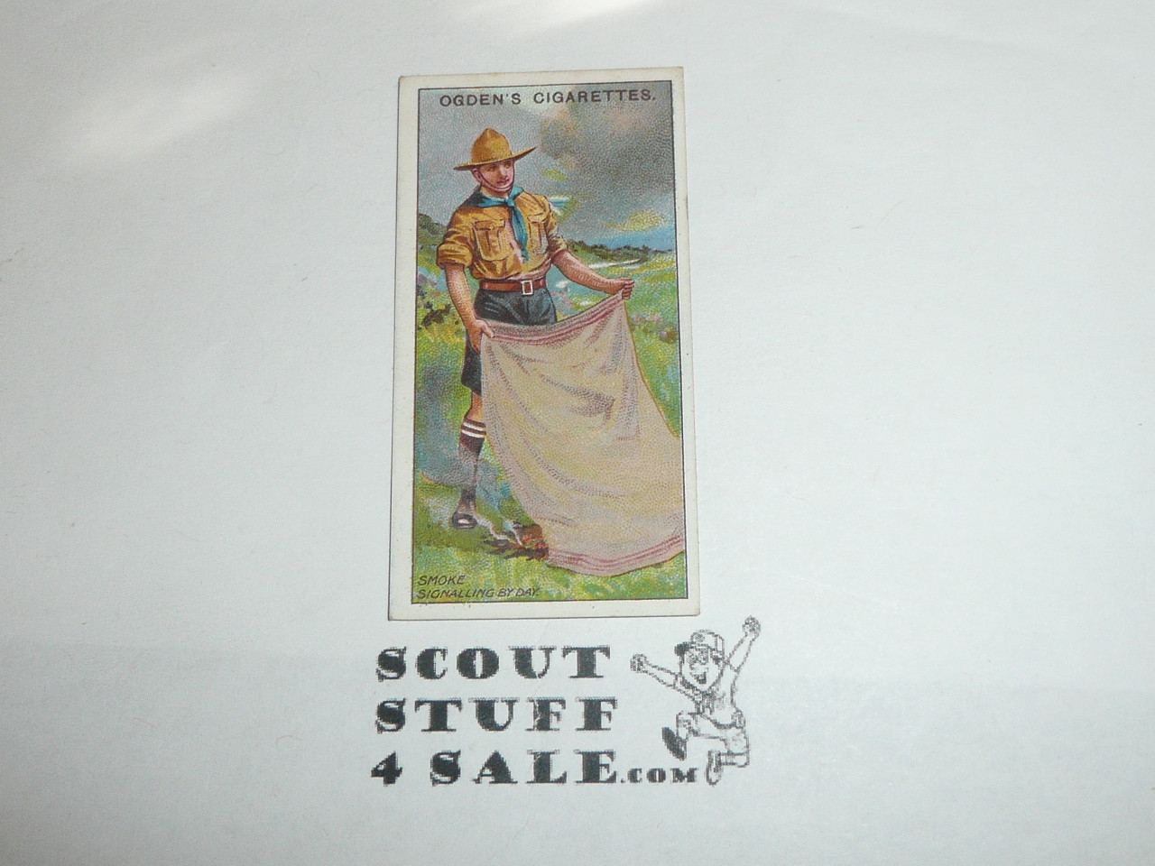 Ogden Tabacco Company Premium Card, Second Boy Scout Series of 50 (Blue Backs), Card #59 Smoke Signalling by Day, 1912