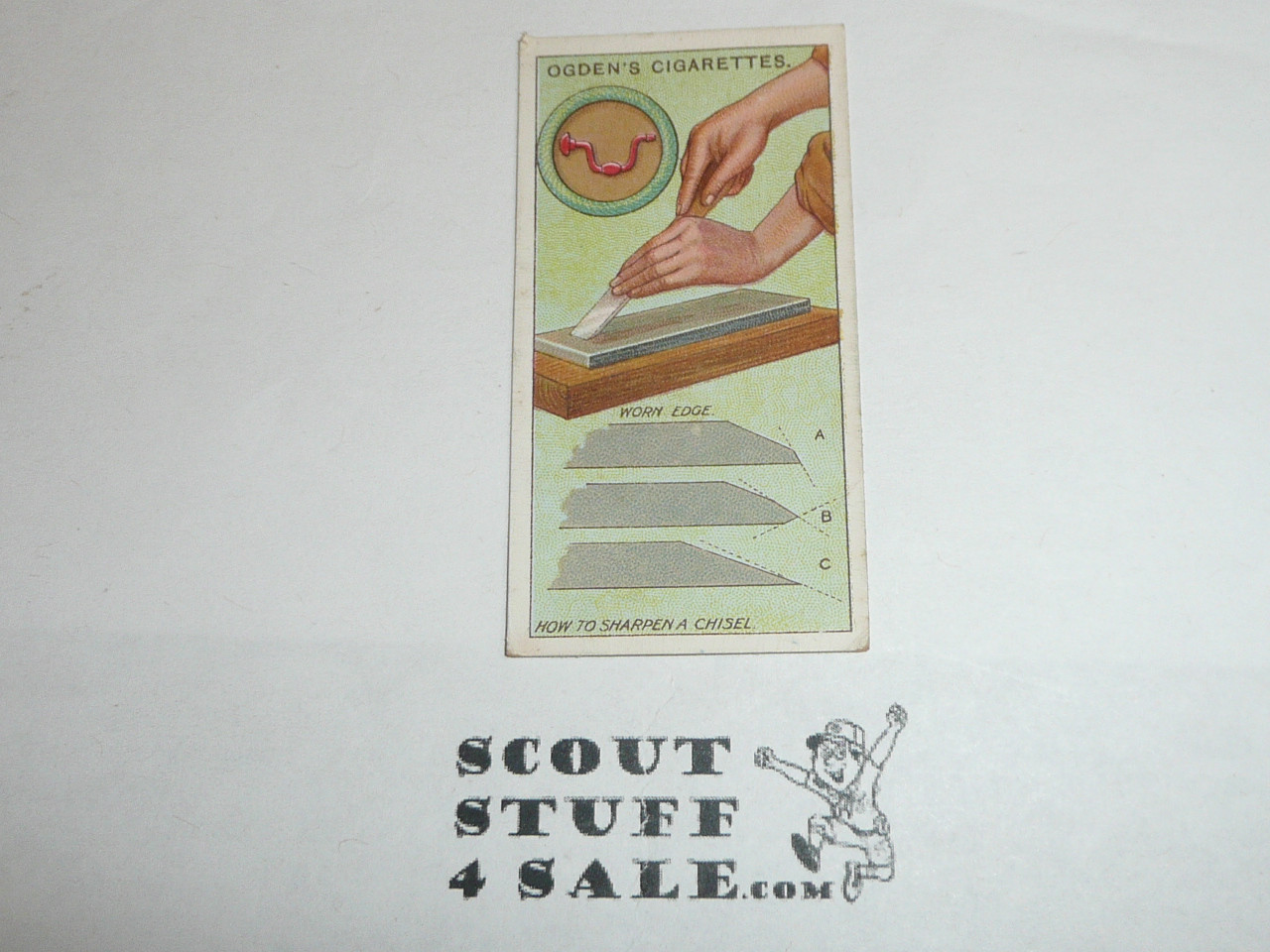 Ogden Tabacco Company Premium Card, Third Boy Scout Series of 50 (Blue Backs), Card #109 How to Sharpen a Chisel, 1912