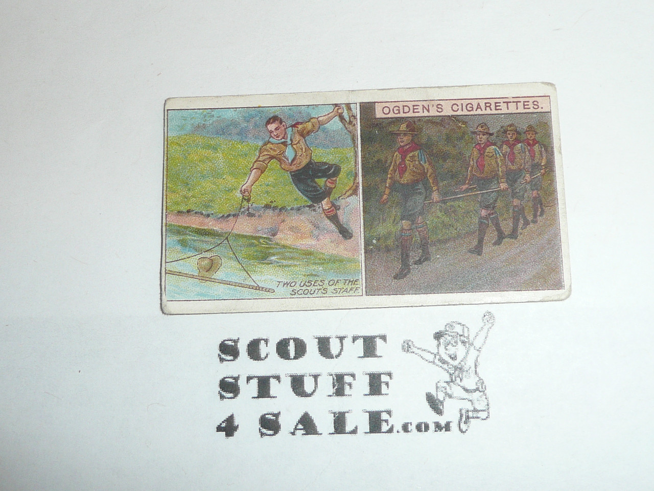 Ogden Tabacco Company Premium Card, Fourth Boy Scout Series of 50, Card #200 Two Uses of the Scout's Staff, 1913