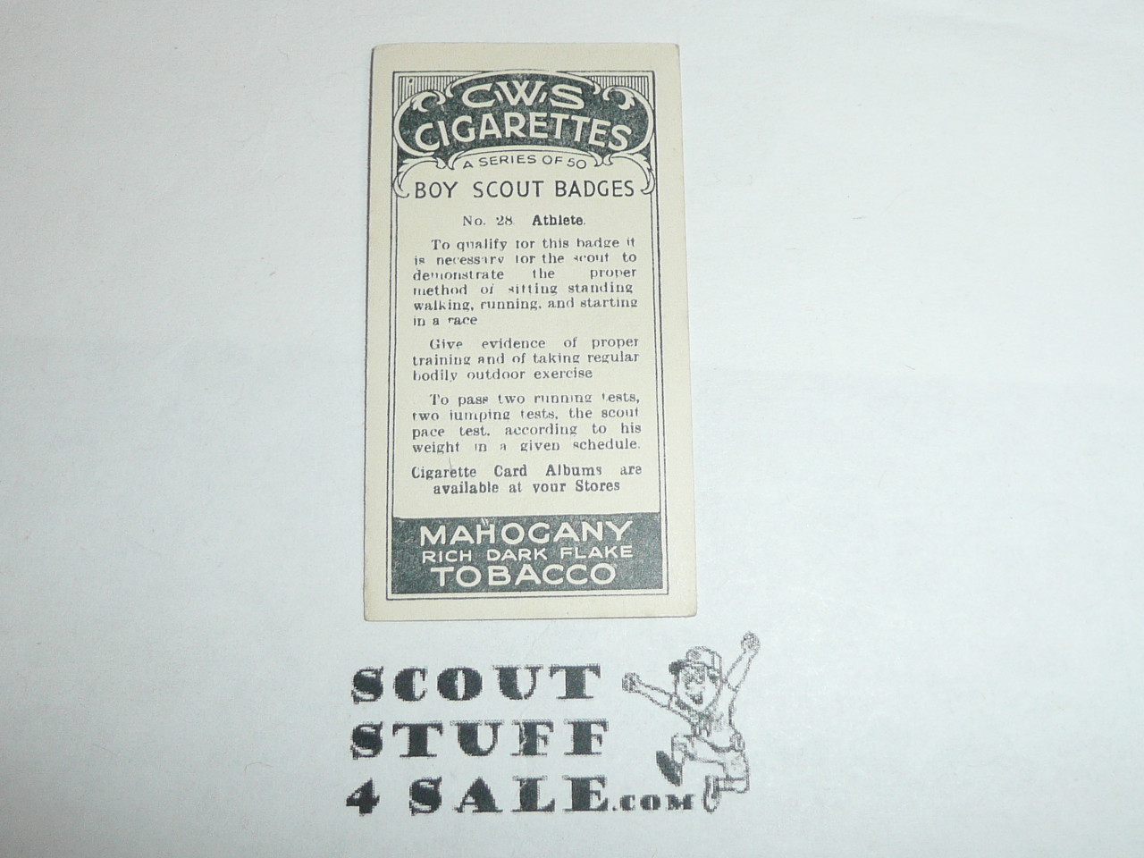 CWS Cigarette Company Premium Card, Boy Scout Badges Series of 50, Card #28 Athlete, 1939