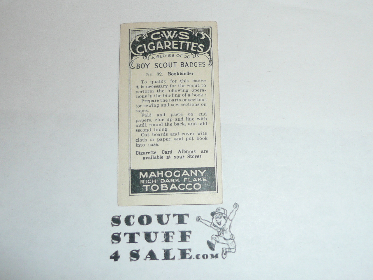 CWS Cigarette Company Premium Card, Boy Scout Badges Series of 50, Card #32 Bookbinder, 1939