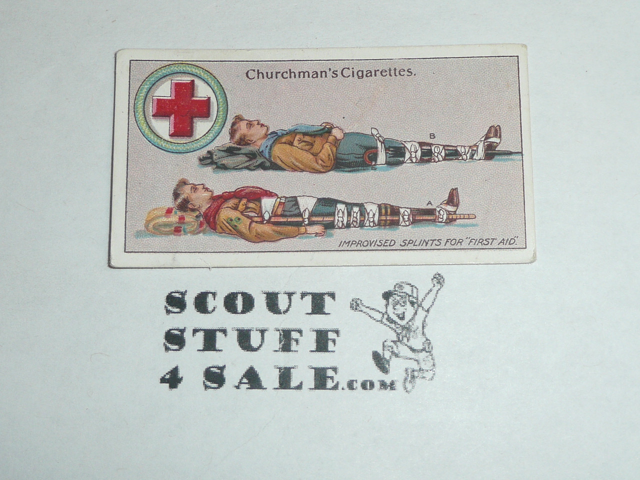 Churchman Cigarette Company Premium Card, Boy Scout Series of 50, Card #19 Improvised Splints for First Aid, 1916