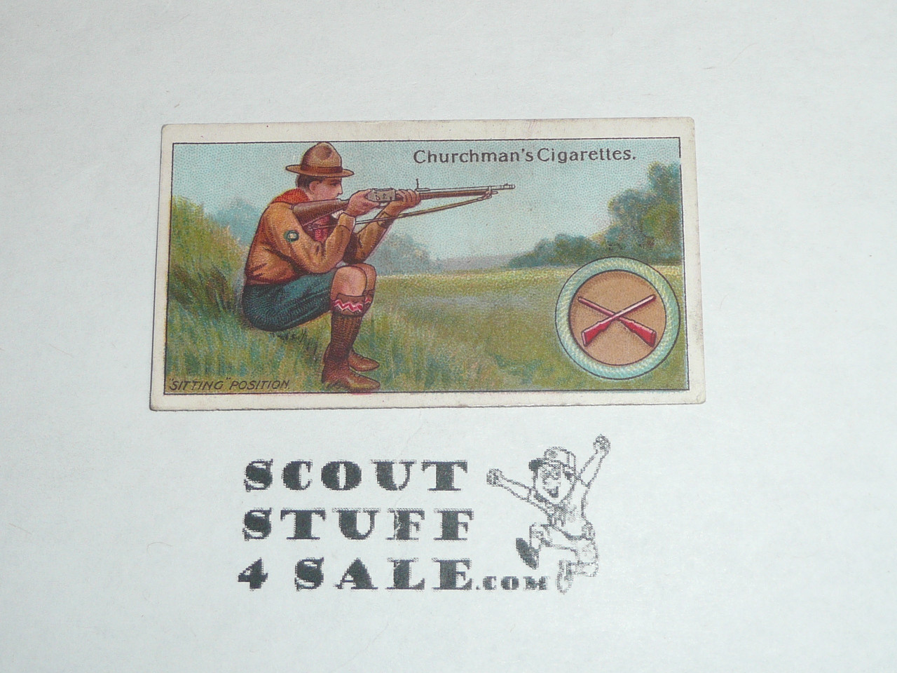 Churchman Cigarette Company Premium Card, Boy Scout Series of 50, Card #46 Sitting Position, 1916