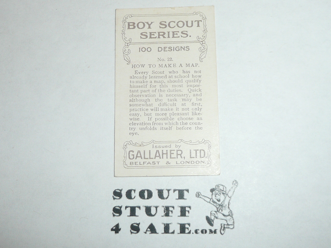 Gallaher ltd Cigarette Company Premium Card, Boy Scout Series of 100, Card #22 How to Make a Map, 1922