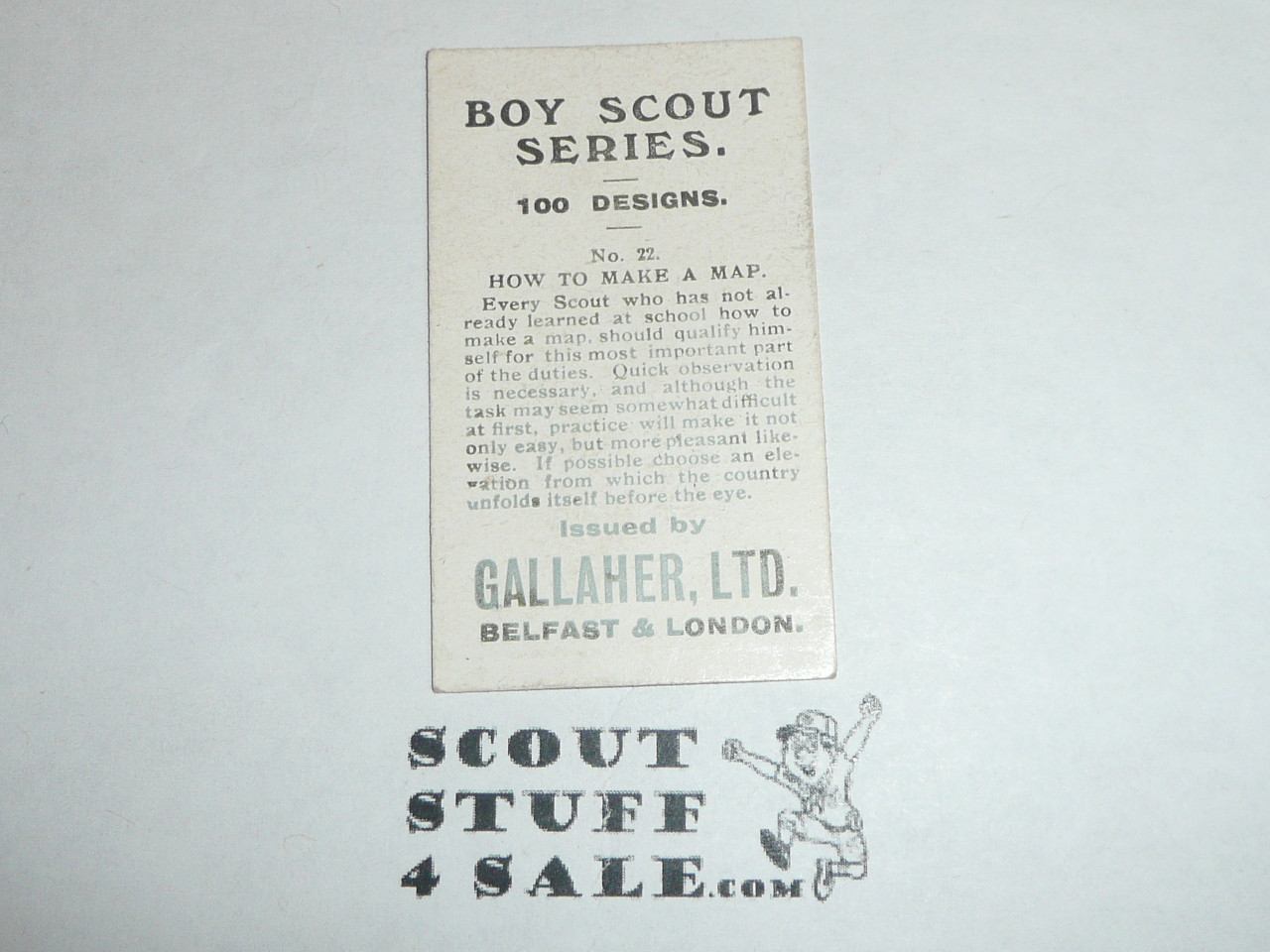 Gallaher ltd Cigarette Company Premium Card, Boy Scout Series of 100, Card #22 How to Make a Map, 1911