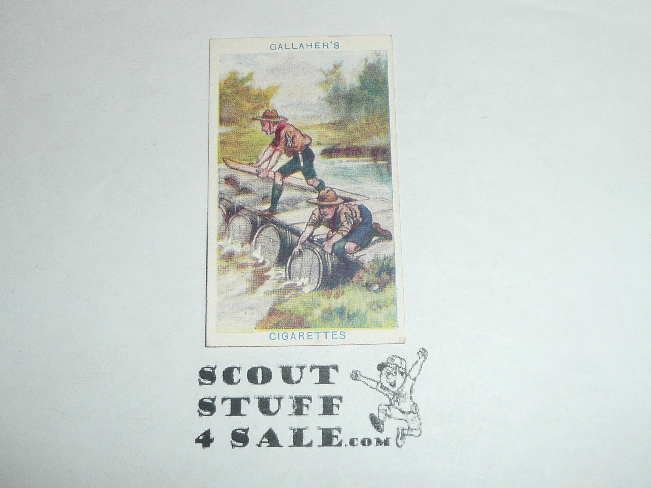 Gallaher ltd Cigarette Company Premium Card, Boy Scout Series of 100, Card #31 To Build a Barrel Bridge, 1911