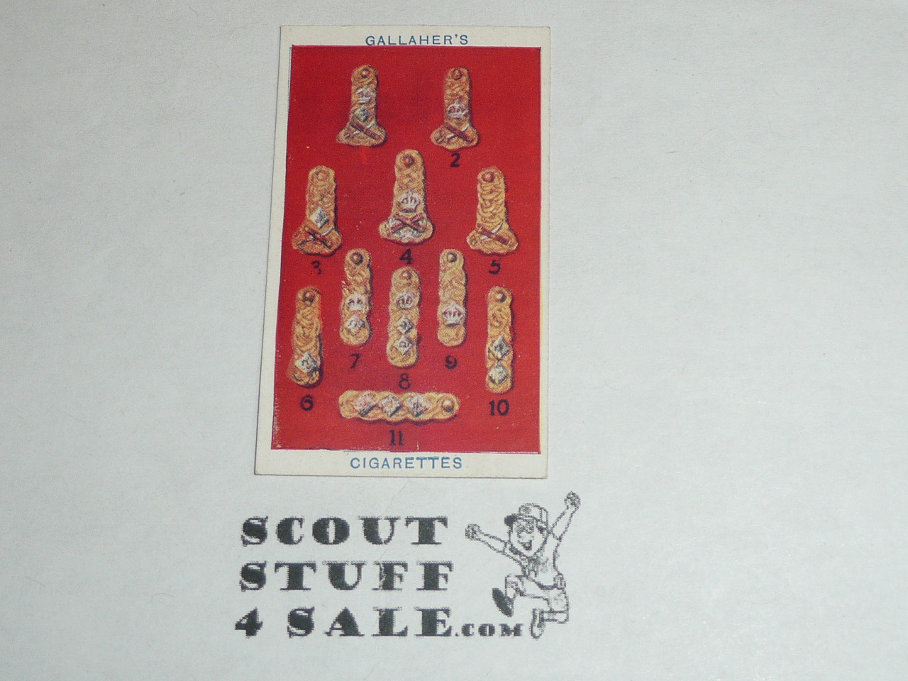 Gallaher ltd Cigarette Company Premium Card, Boy Scout Series of 100, Card #82 Badges of Rank Army, 1911