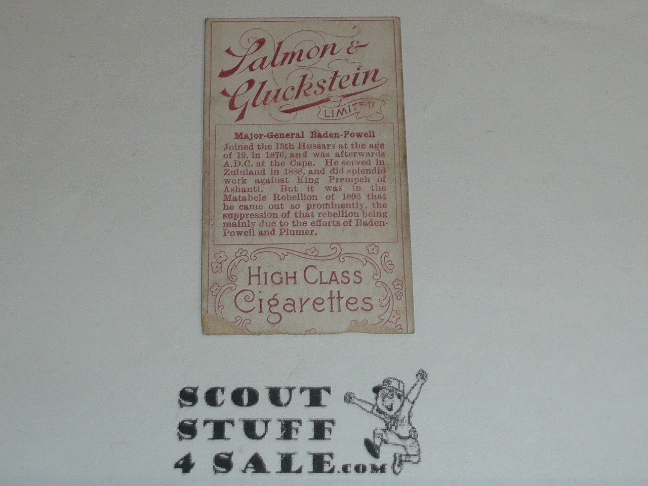 Salmon & Gluckstein Ltd Cigarette Premium Card, Heroes of the Transvaal War Series, Major-General Baden-Powell