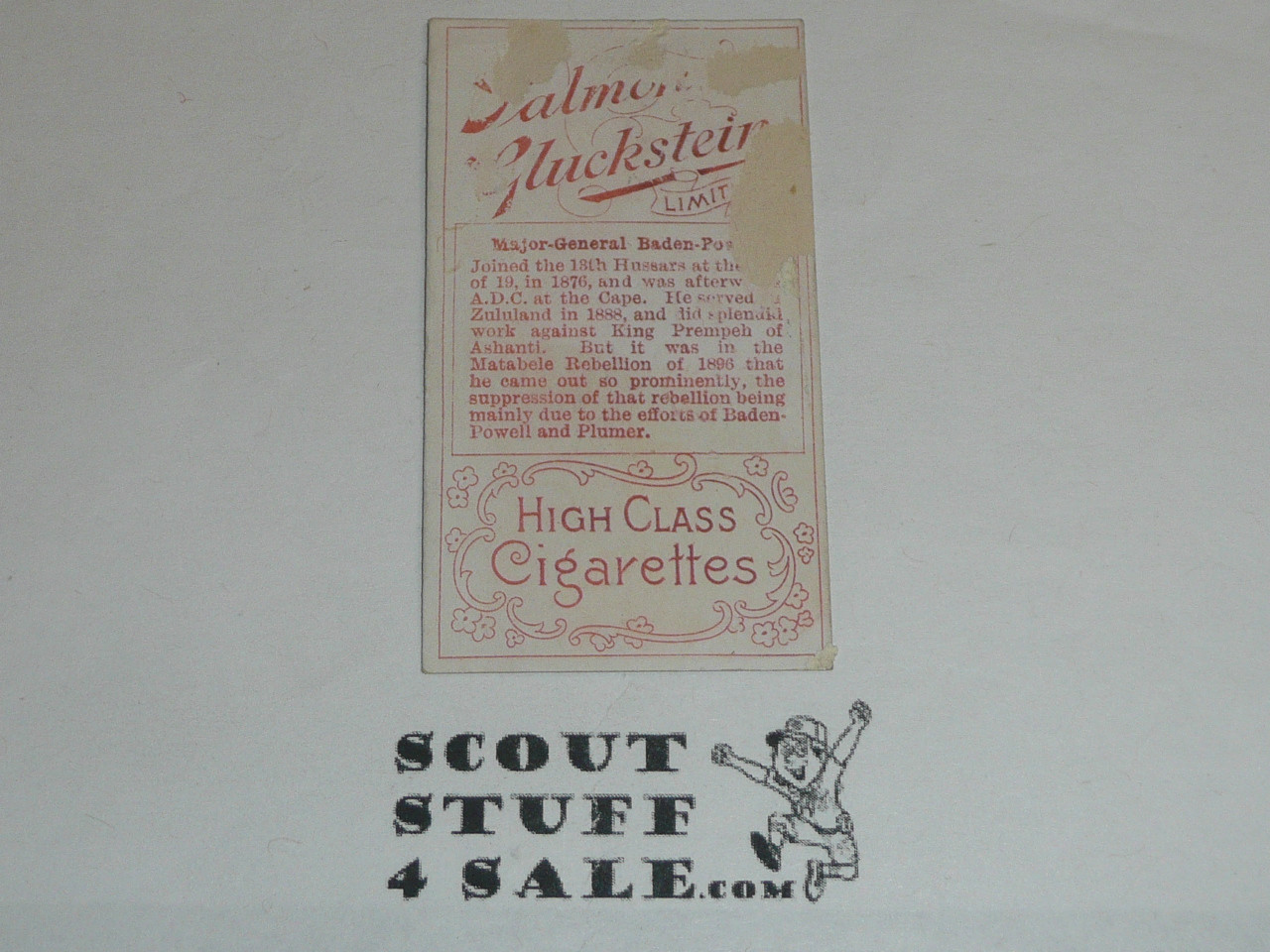 Salmon & Gluckstein Ltd Cigarette Premium Card, Heroes of the Transvaal War Series, Major-General Baden-Powell #2