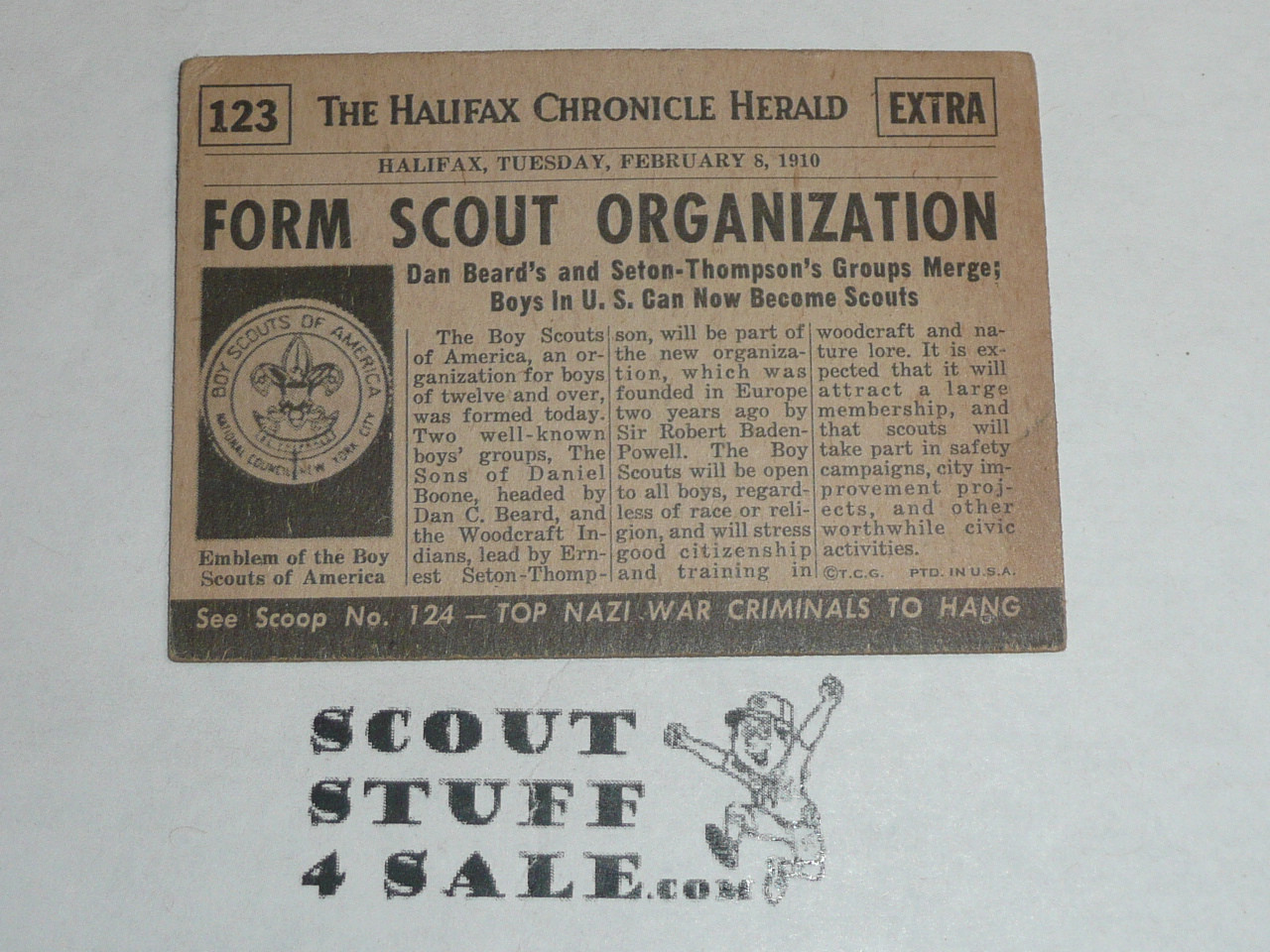 Premium Card commemorating the formation of the Boy Scouts of America