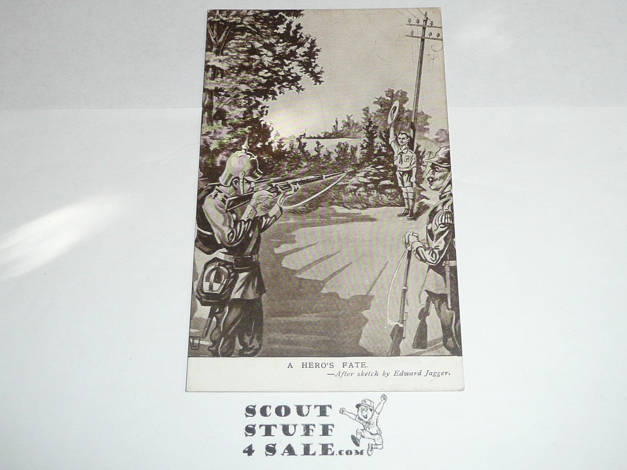 1920's British Boy Scout Postcard, The Boy Scout Hero of France, unused