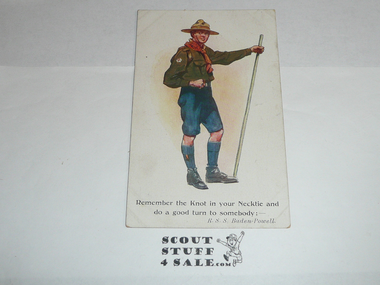 1913 British Boy Scout Postcard, Remember to Knot your Necktie and do a Good Turn to Somebody