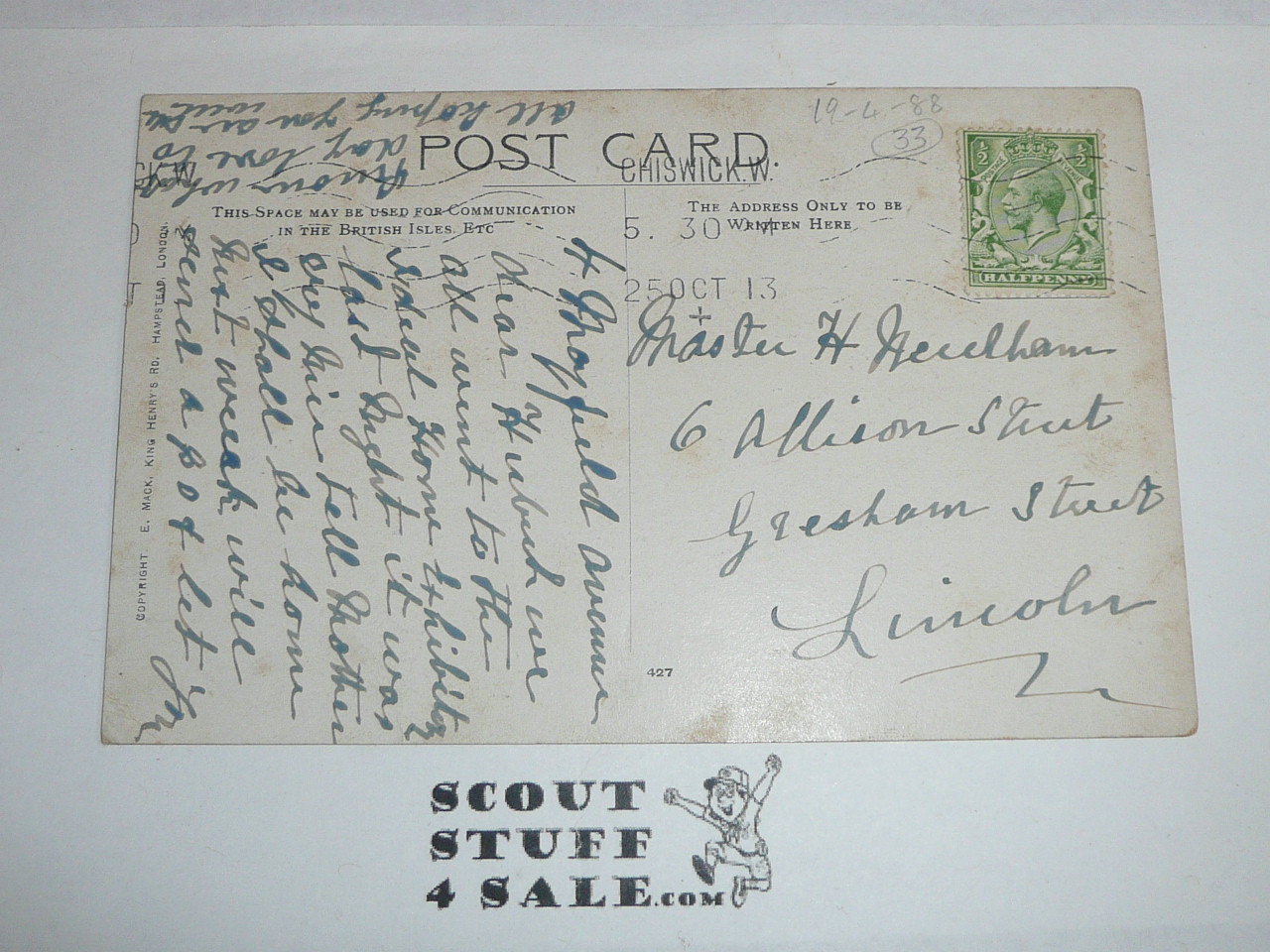 1913 British Boy Scout Postcard, Remember to Knot your Necktie and do a Good Turn to Somebody