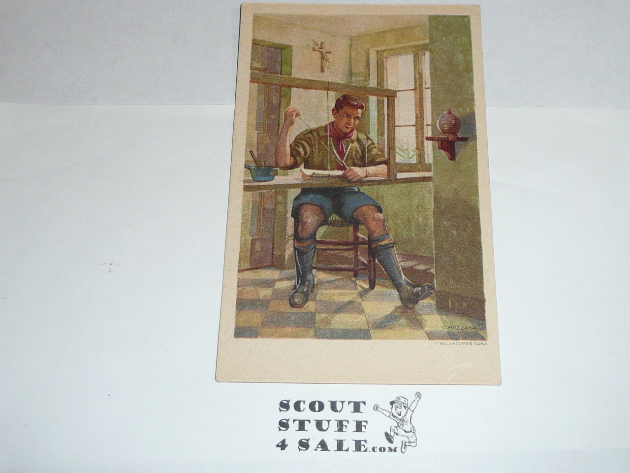 Old Italian Boy Scout Postcard of a Scout at a Table