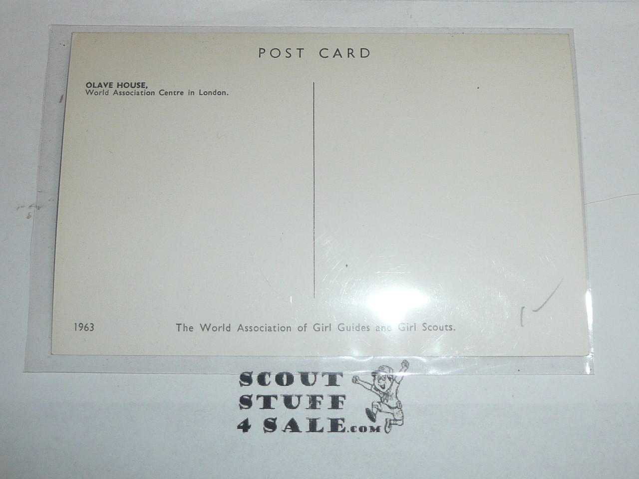 Girl Scout Post card, Olave House 1963, orld Association of Girl Scouts and Girl Guides