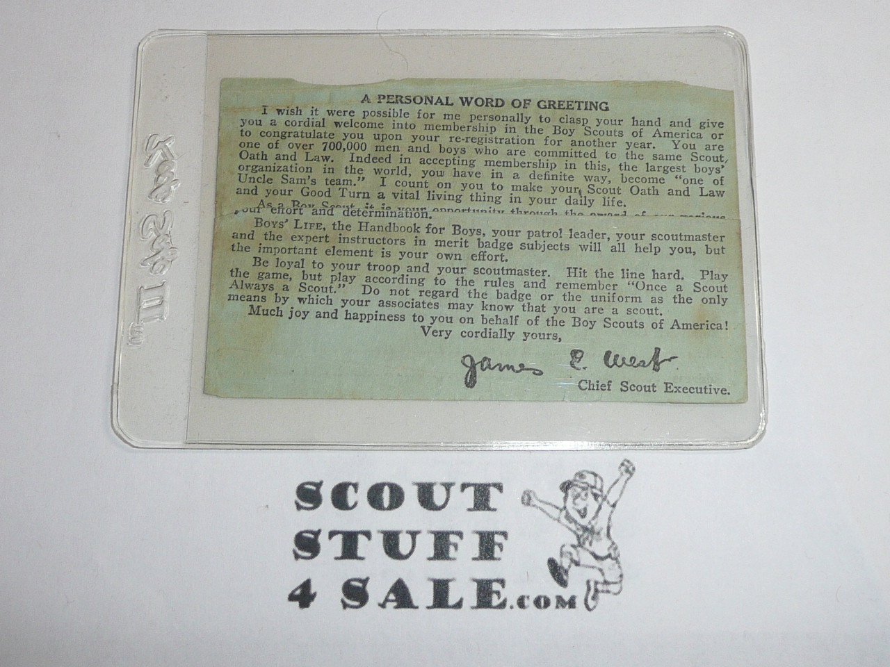 1929-1930's Membership Card Insert with Message from James E. West and sign-up for Boys' Life Magazine #2