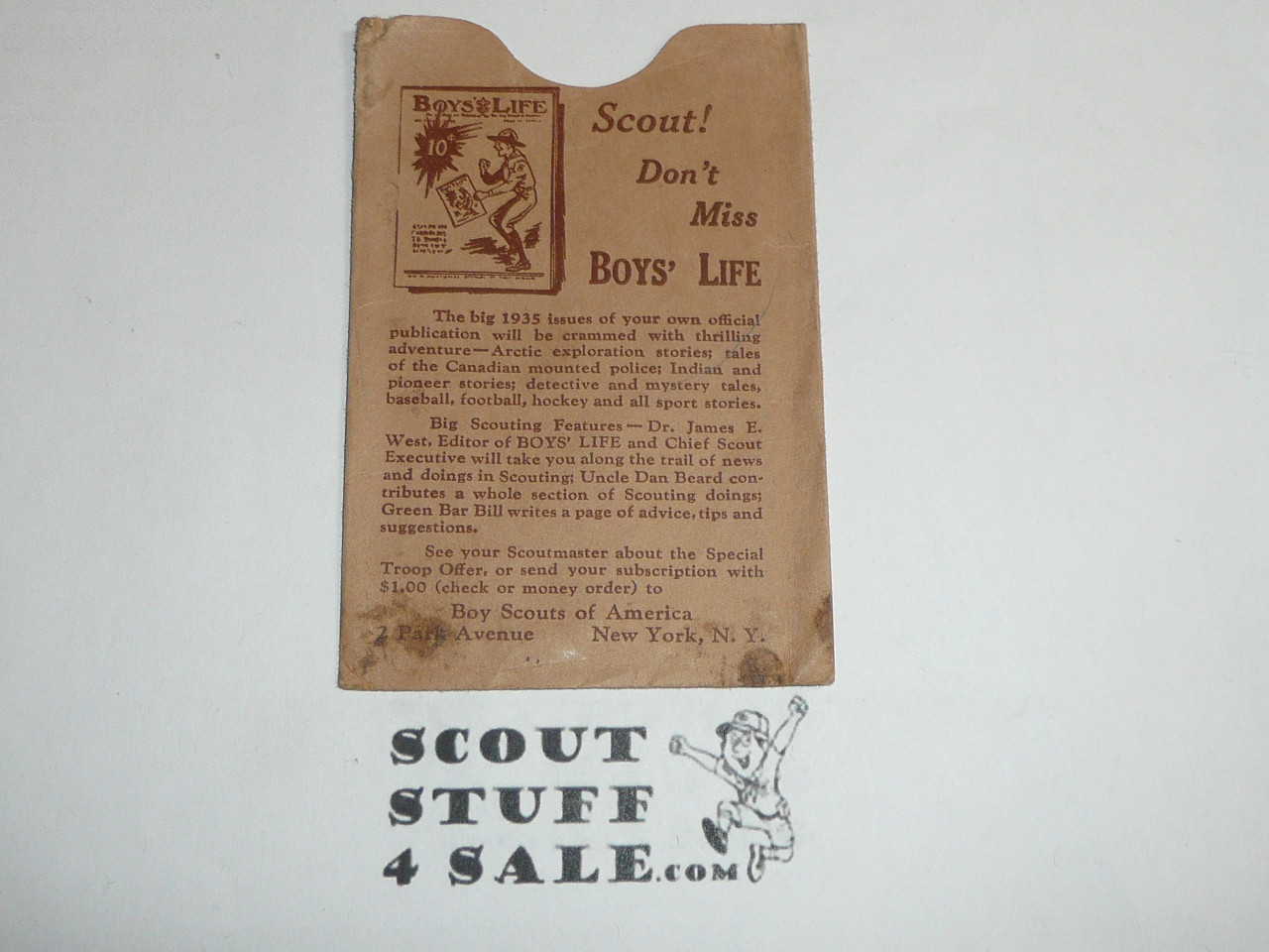 1941 Boy Scout Membership Card, 3-fold, 7 signatures, with envelope, expires February 1941, BSMC39